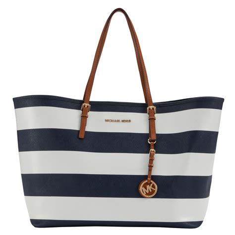 michael kors navy jet set striped travel tote|Michael Kors packable tote.